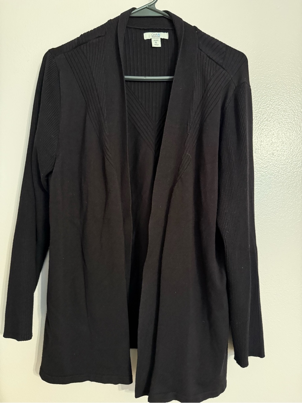 croft & barrow Black Open-Front Ribbed-Shoulder Cardigan